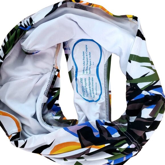 New Calvin Klein Med Bikini Bottom Rainforest Palm Pleated High-Rise Swimsuit - Picture 4 of 6